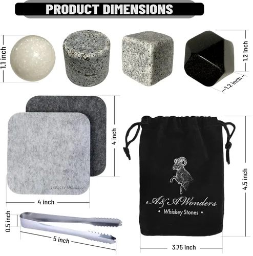 Miniatura 2 de A&A Wonders Juego de 4 piedras de whisky de alta calidad, 100 % natural, cubos de hielo reutilizables para bebidas con bolsa de transporte de 4