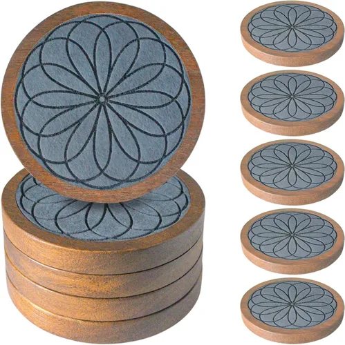 Miniatura 8 de Posavasos de madera para bebidas, Minacun conjuntos de posavasos absorbentes de 5, posavasos para bebidas para protección de mesa de café