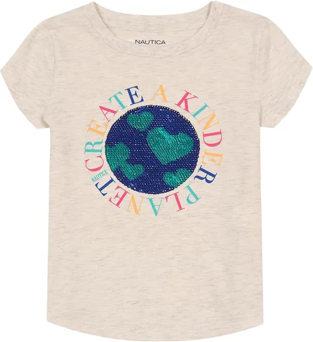 Nautica Camiseta de manga corta para niña con diseño de lentejuelas abatibles, camiseta de algodón con interior sin etiqueta