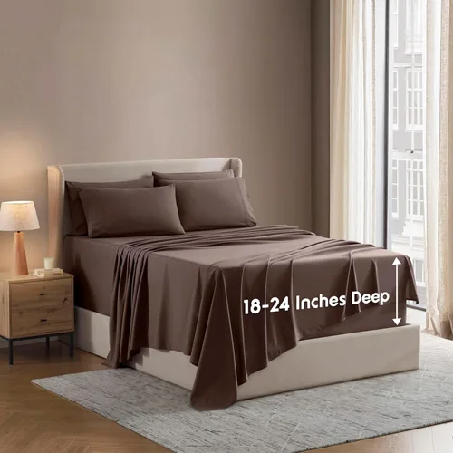Miniatura 47 de Nestl Juego de sábanas extra profundas tamaño King, sábanas transpirables y refrescantes de 6 piezas, juego de ropa de cama de lujo con bolsillos