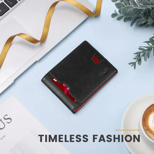 Miniatura 61 de Zitahli Billetera para hombre, de piel fina, con bloqueo RFID, minimalista, plegable, tarjetero con caja de regalo