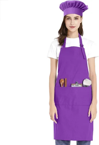 Miniatura 13 de TopTie Juego de delantal ajustable de lona de algodón y sombrero de chef para hombres y mujeres