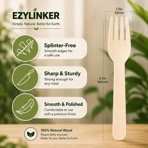 Miniatura 2 de Juego de 500 tenedores de madera desechables, alternativos a los tenedores de plástico y bambú, ecológicos, biodegradables y compostables, juego