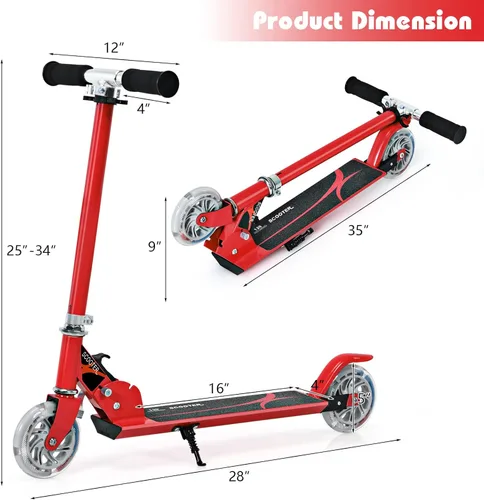 Miniatura 9 de Goplus Patinete plegable para niños, scooter de 2 ruedas con aluminio de lujo, freno de guardabarros trasero, altura ajustable, scooter deportivo