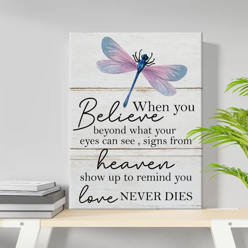 Miniatura 3 de Cita motivacional de libélula inspiradora When You Believe Beyond What Your Eyes Can See - Lienzo decorativo para pared, oficina, hogar, póster