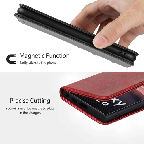 Miniatura 3 de Havaya Funda tipo cartera para Samsung Galaxy S23 Ultra, tapa magnética con tarjetero y soporte para tarjeta - rojo PU+rojo