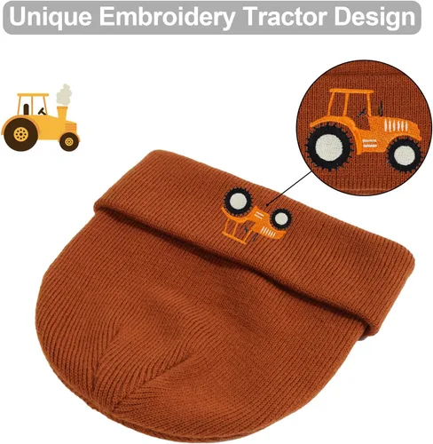 Miniatura 4 de Gorro de punto para niños pequeños con bordado de tractor para otoño e invierno