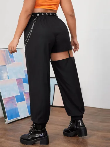 Miniatura 2 de WDIRARA Pantalones cónicos para mujer, talla grande, detalle de cadena, con ojales, con cinturón