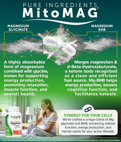 Miniatura 4 de Blissful MitoMag - Complejo de magnesio elemental de 300 mg: Mg glicinato, Mg BHB - Músculos del sueño Energía del estado de ánimo Enfoque cognitivo