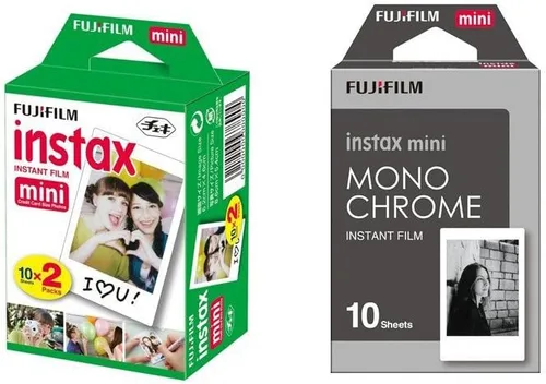 Fujifilm Instax Mini - Juego de 2 paquetes de película instantánea, paquete doble (20) + película monocromática (10) para impresora Mini 90 8 70 7s