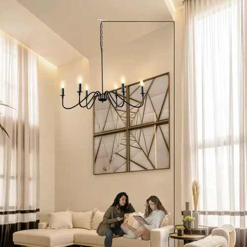 Miniatura 7 de HOXIYA Lámpara de araña regulable de 34.6 pulgadas con cable, 6 luces modernas de granja para comedor, lámpara colgante de techo rústica retro