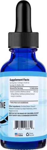 Miniatura 2 de Acetil L-carnitina, 593 mg por porción, 200 porciones potentes, gotas líquidas de absorción rápida, sin gluten, probado por terceros, certificado
