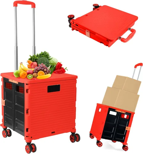 Miniatura 15 de Carrito plegable con ruedas, resistente al desgaste, sin ruido, carrito de compras con ruedas para comestibles, caja de herramientas de Caqui