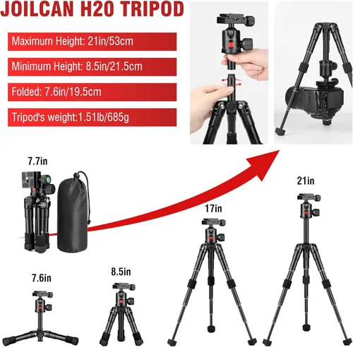 Miniatura 4 de JOILCAN Mini trípode para cámara, trípode de escritorio de aluminio de 21 pulgadas con cabeza de bola de 360°, trípodes de viaje portátiles
