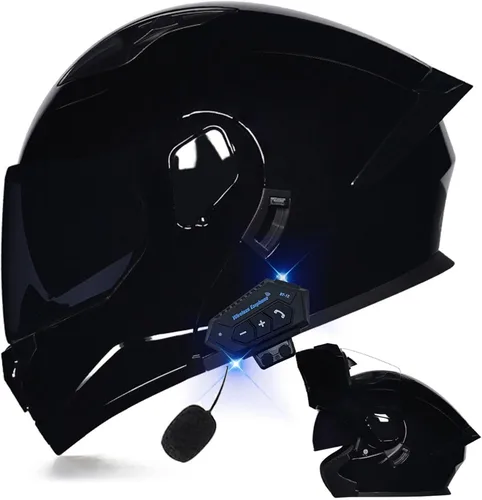 Miniatura 45 de Casco modular Bluetooth para motocicleta, aprobado por DOT, de cara completa, abatible, antivaho, doble visera, casco de motocicleta de calle, LENTE
