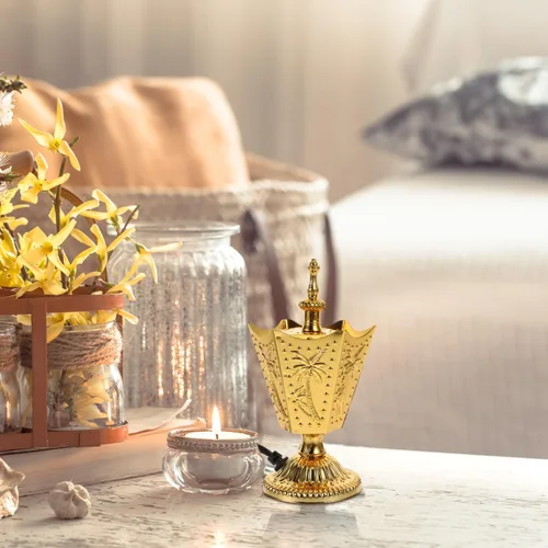 Miniatura 3 de ABOOFAN Quemador eléctrico de incienso de metal, 6.6 pulgadas, estilo de Oriente Medio, estufa de incienso portátil con aroma para yoga, spa