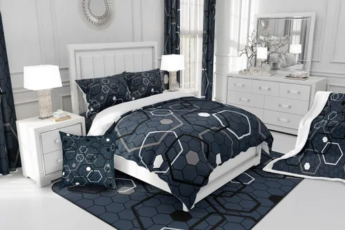 Miniatura 6 de Manfei Sábana bajera hexagonal tamaño individual, juego de ropa de cama de panal azul marino de 2 piezas para decoración de habitación de niños