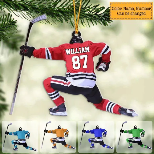 Miniatura 2 de NAZENTI Adorno personalizado de jugador de hockey, adorno navideño de hockey personalizado, adorno de auto de hockey personalizado plano, adorno