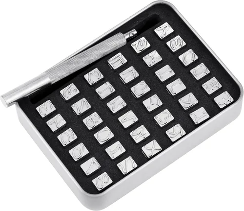 Miniatura 2 de Yoption Juego de 37 piezas de sellos de letras y números, 26 letras del alfabeto y 10 números impresos de cuero, herramientas de sello de cuero