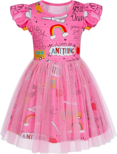 Miniatura 16 de WonderBabe Vestido de tul para niñas pequeñas, traje de unicornio, manga con volantes, ropa de cumpleaños, vacaciones, falda tutú casual de sirena