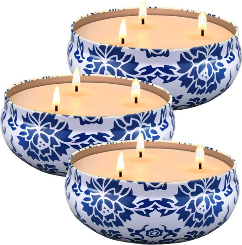 Hausware Velas de citronela para exteriores e interiores, juego de 3 velas perfumadas grandes de 13.5 onzas, velas de citronela de cera de soja Azul