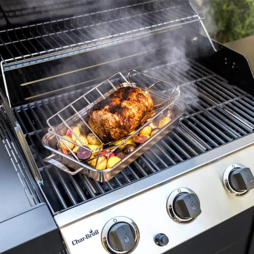 Miniatura 7 de Estante para asar pavo en forma de V, estante de costillas de acero inoxidable para ahumar y asar a la parrilla, estante de pavo de doble