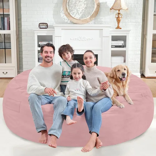 Miniatura 151 de Puf de 5 pies, puf grande con relleno de espuma viscoelástica, sofá puff esponjoso con funda de terciopelo holandés, puf redondo para sala de estar