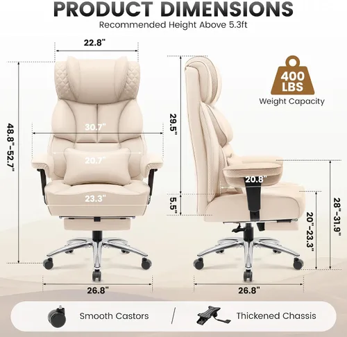 Miniatura 2 de BestGlory Silla de escritorio de oficina, silla grande y alta de cuero para juegos con reposapiés, amplia, ergonómica, cómoda, silla ejecutiva