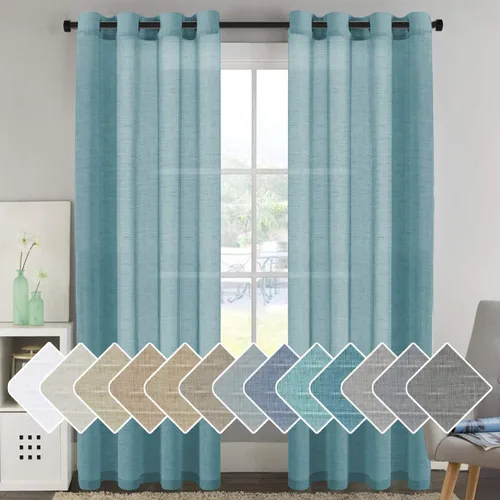 Miniatura 33 de H.VERSAILTEX Cortinas de 96 pulgadas de largo, cortinas de lino/cortinas transparentes de mezcla de lino natural/paneles/cortinas para sala