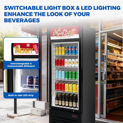 Miniatura 7 de Refrigeradores comerciales Bluelinecool 9 pies cúbicos verticales para exhibición, enfriador de bebidas con puerta de vidrio y luz LED, estantes