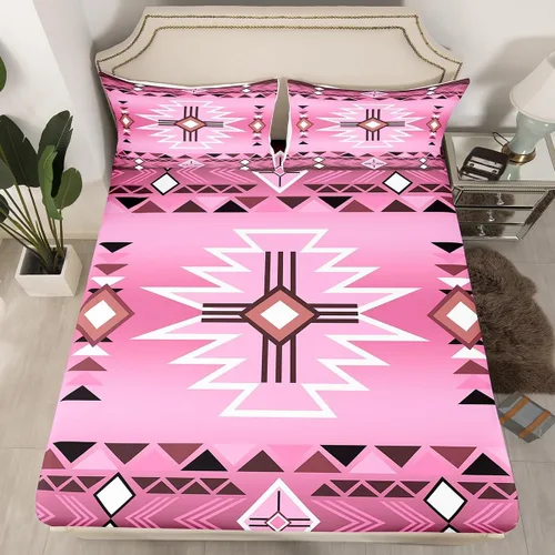 Miniatura 38 de Homewish Western Fitted Sheets Twin Size (No Flat),Retro Country Tribal Bedding Set 2Pcs,Kids Girls Boys Room Decor,Southwest Aztec Stripes Bed