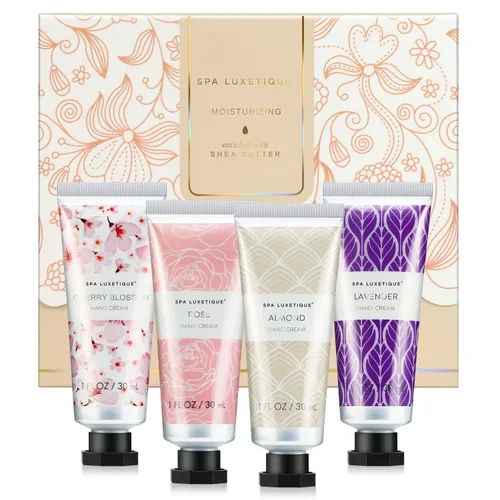 spa luxetique Set de crema de manos, paquete de 4 lociones para manos, juego de regalo de Navidad enriquecido con manteca de karité y glicerina para