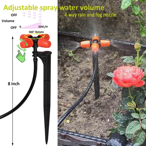 Miniatura 4 de Kit de riego por goteo Sistema de riego automático con temporizador de agua de 64 pies con tubo de 1/4 y 12 boquillas de riego de lluvia en 4