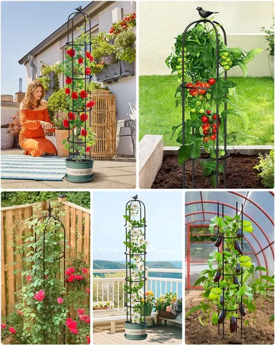 Miniatura 8 de Enrejado de obelisco de jardín de 6.2 pies para plantas trepadoras, tubo de metal inoxidable con revestimiento de plástico resistente, para jardín