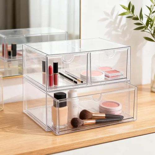 Miniatura 6 de Prsildan - Organizador de cajones acrílico para maquillaje con 3 cajones, almacenamiento transparente apilable para biberones, manualidades, joyas