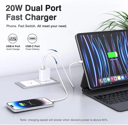 Miniatura 2 de Paquete de 4 bloques de cargador USB C, cargador de puerto USB-C y USB-A de 20 W, para i Phone 17/16/15/14/13/12/11/X/8, i Pad y más