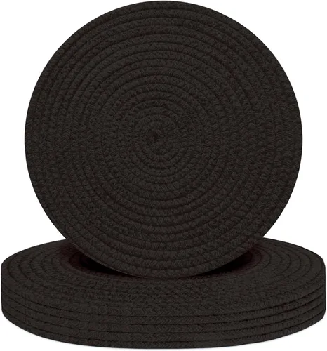 Miniatura 9 de Juego de 6 manteles individuales redondos, alfombrillas de mesa tejidas con cuerda de algodón, almohadillas calientes para cocina, antideslizantes
