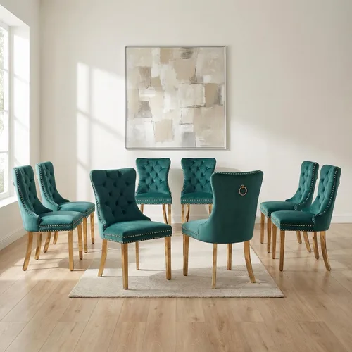 Miniatura 160 de OVENTA Juego de 4 sillas de comedor modernas tapizadas copetudas, terciopelo negro y gris y cuero con patas de madera maciza, sillas de cocina