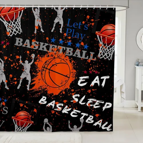 Miniatura 17 de Cortina de ducha de béisbol de 72 x 72 pulgadas, cortina de baño de sóftbol para niños y niñas, juego deportivo, fútbol, voleibol, cortina de baño