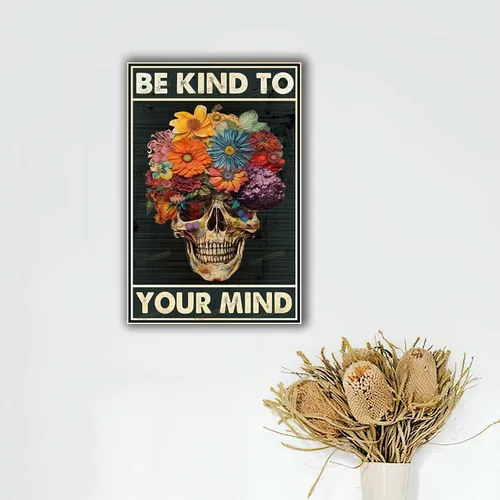 Miniatura 3 de TSEZLOJH Lienzo decorativo para pared, diseño de flores con texto en inglés «Be Kind to Your Mind», diseño retro para tus familiares y amigos, marco