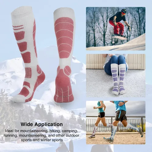 Miniatura 5 de Calcetines de esquí de lana merina térmicos hasta la rodilla para invierno, deportes de nieve y caza para hombre y mujer