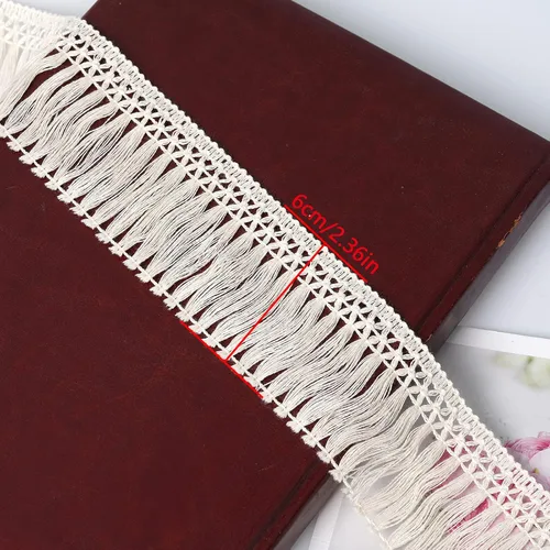 Miniatura 2 de Borla de algodón de 10 yardas x 2.4 in de ancho, ribete de flecos de fibra de encaje, para accesorios de ropa, lámpara de costura para manualidades