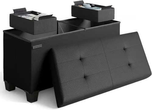 Miniatura 125 de Cubo otomano de almacenamiento con cubo pequeño, otomana cuadrada de 15 pulgadas con almacenamiento para sala de estar y dormitorio, reposapiés