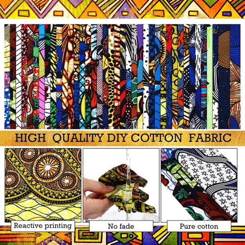 Miniatura 5 de Mixweer 40 piezas de tela de algodón africano de 10 x 10 pulgadas, paquetes de telas de acolchado Kente, cuadrados de cera africana Ankara