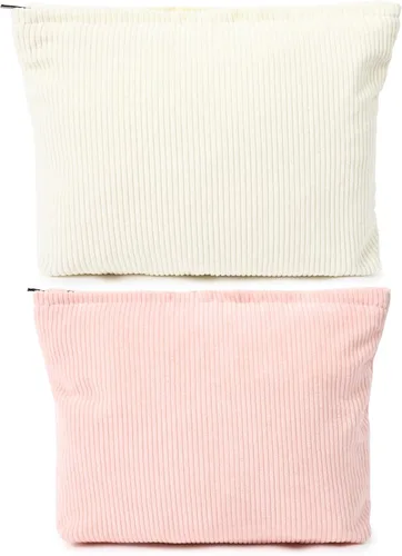 Miniatura 28 de SOIDRAM 2 Piezas de Bolsa de Maquillaje a Rayas Grande, Bolsa de Cosméticos de Cordura de Gran Capacidad, Bolsa de Lona Mixta de Artículos de Rayas