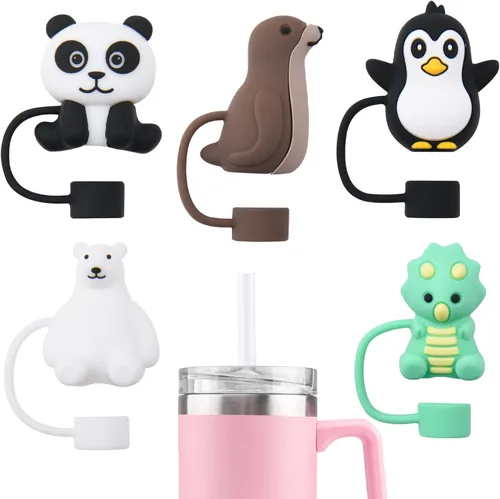Paquete de vasos compatibles con vaso Stanley de 30 y 40 onzas, funda de popote de zoológico de 0.394 in, protectores de silicona suave para popotes