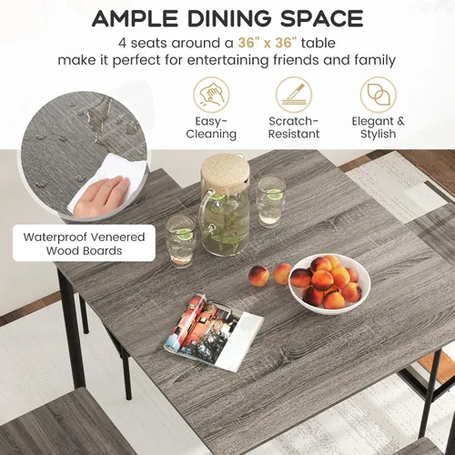 Miniatura 5 de KOTEK Juego de mesa de comedor de 5 piezas, mesa de cocina industrial y sillas para 4, juego de comedor que ahorra espacio con taburetes de bar