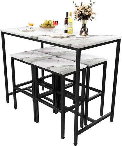 Miniatura 7 de Yongchuang Juego de mesa de bar de 5 piezas, juego de mesa de bar de cocina y sillas de 4 piezas, mesa moderna de metal de altura de mostrador