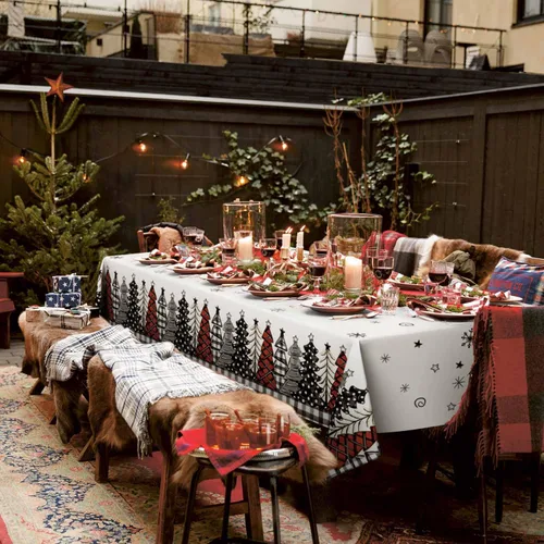Miniatura 2 de Horaldaily 1 paquete de mantel desechable de Navidad, cubierta de mesa rectangular de plástico con árboles de nieve para decoración de fiesta