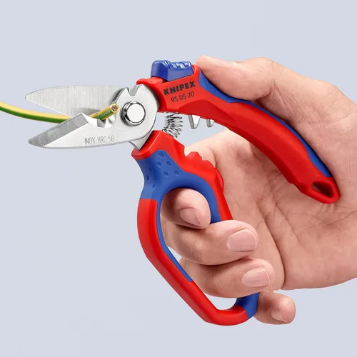 Miniatura 4 de Tijeras de electricista angulares de acero inoxidable KNIPEX Tools 95 05 20 US, 6-1/4", Rojo/Azul